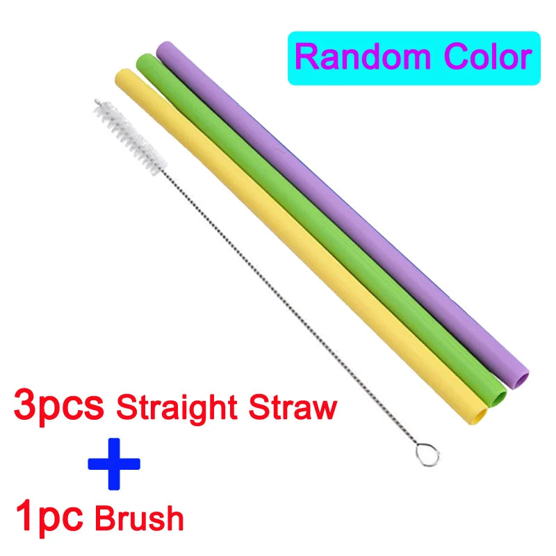 Reusable Food-grade Silicone  Drinking Straws Foldable Flexible Straw with Cleaning Brushes Bar Party Supplies Recyclable