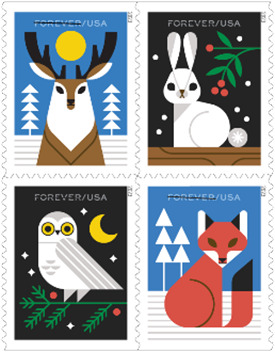 Winter Woodland Animals Stamps (5 Books 100 Stamps)